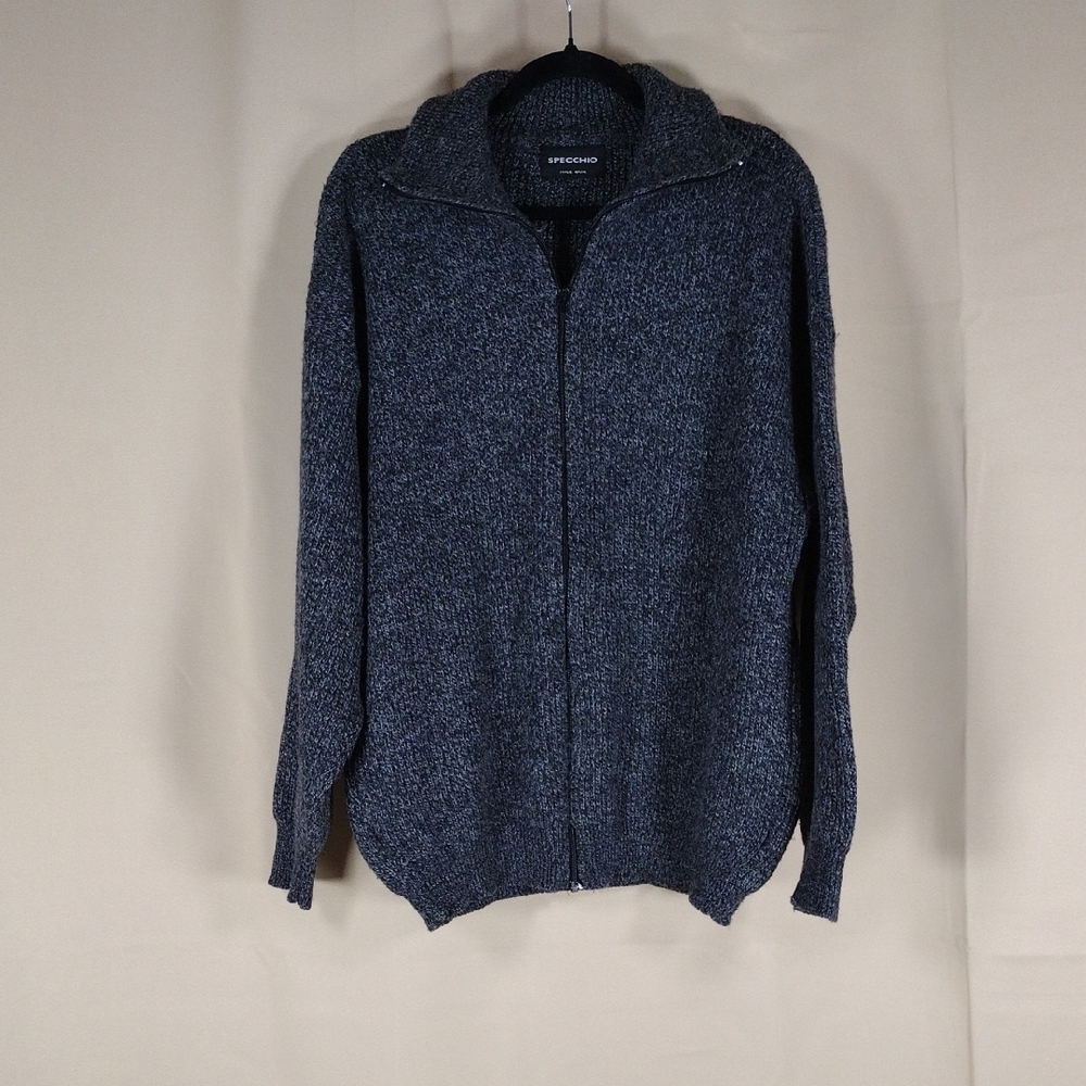 Vintage 90s Specchio Italian Acrylic Winter Black Charcoal Zip-Up Men's Sweater